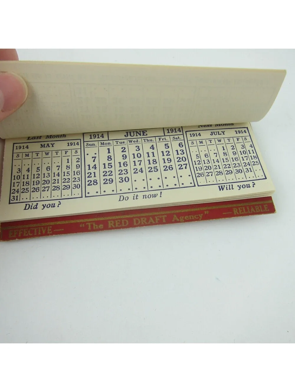 Antique 1914 Calendar Pad K. & M. Red Drafts Agency Debt Collection 4.75 x 2.5